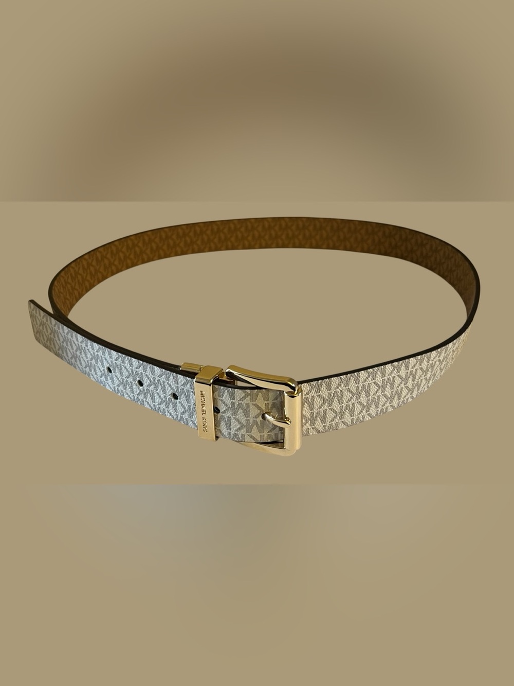 Michael Kors Beige / Brown Monogram Reversible Buckle Belt